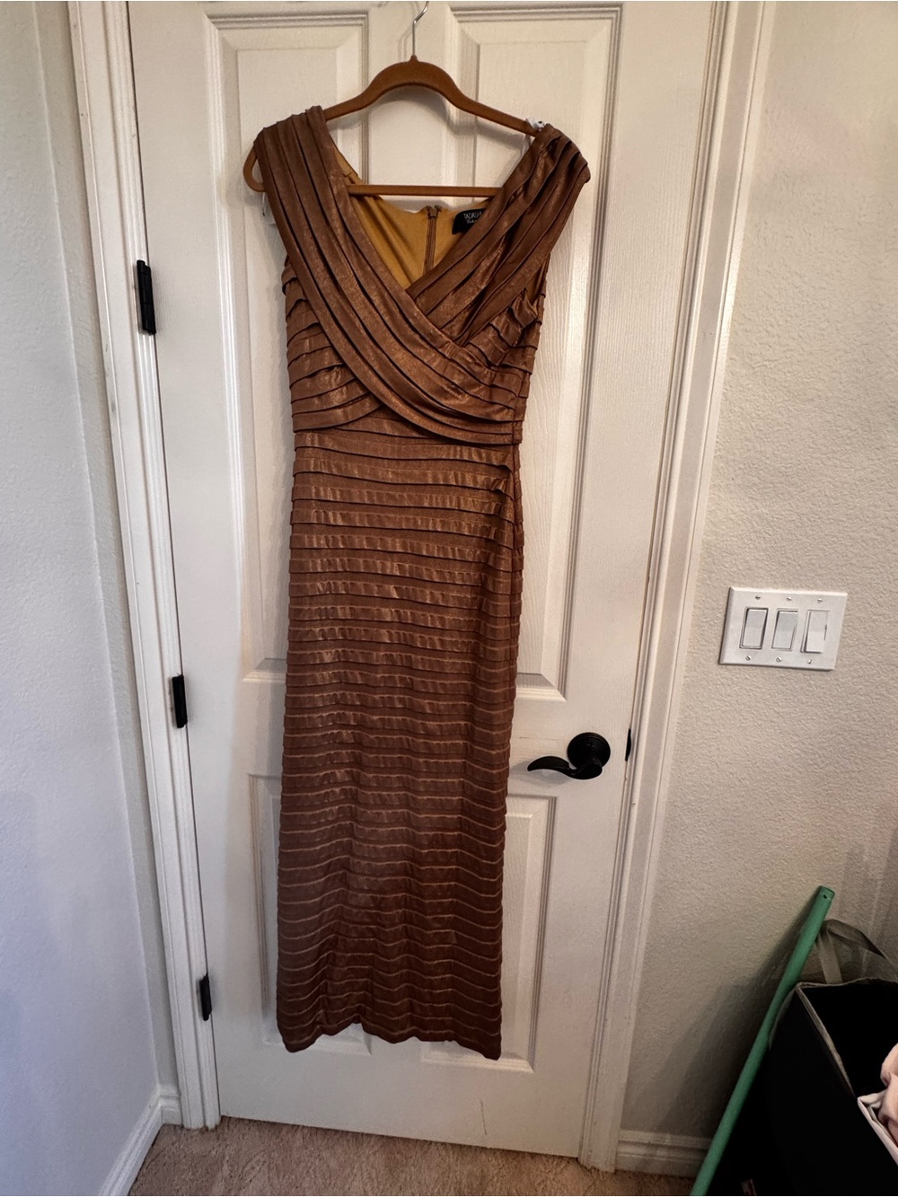 Tadashi Shoji Bronze Pleated Maxi Dress